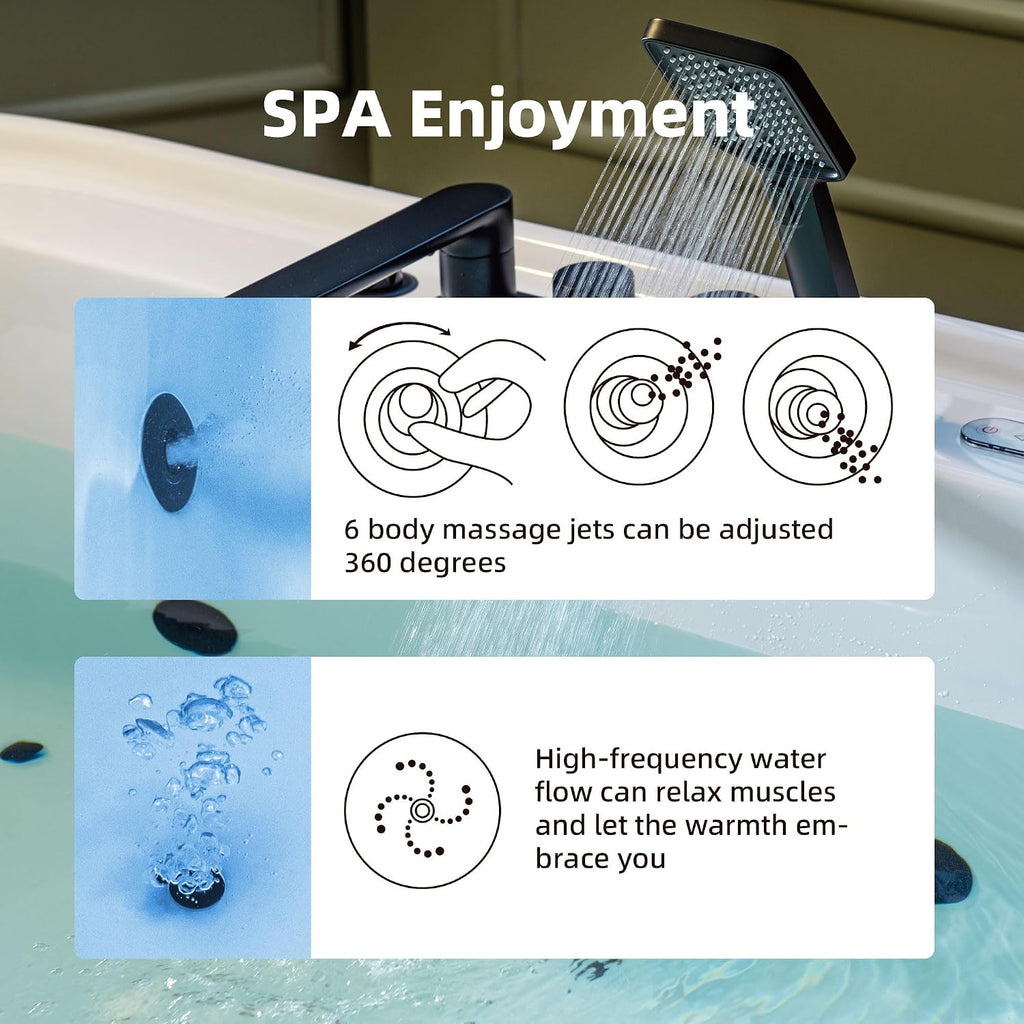 WOODBRIDGE 72' x 35-3/8' Whirlpool and Air Bath Heated Soaking Combination Tub with Adjustable Speed Air Blower, Tub Filler, and LED control panel, Matte Black Finish Trim and Drain Kit, BM500+F0051MB
