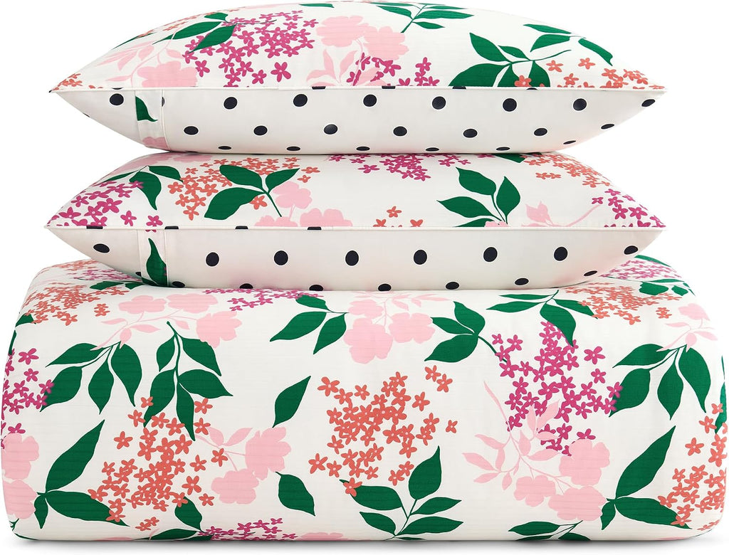 kate spade new york Bold Blossoms Full/Queen Comforter Set, 300 Thread Count Cotton Reversible Cover, All Season 3 Piece Bedding, Machine Washable, Floral Multicolor