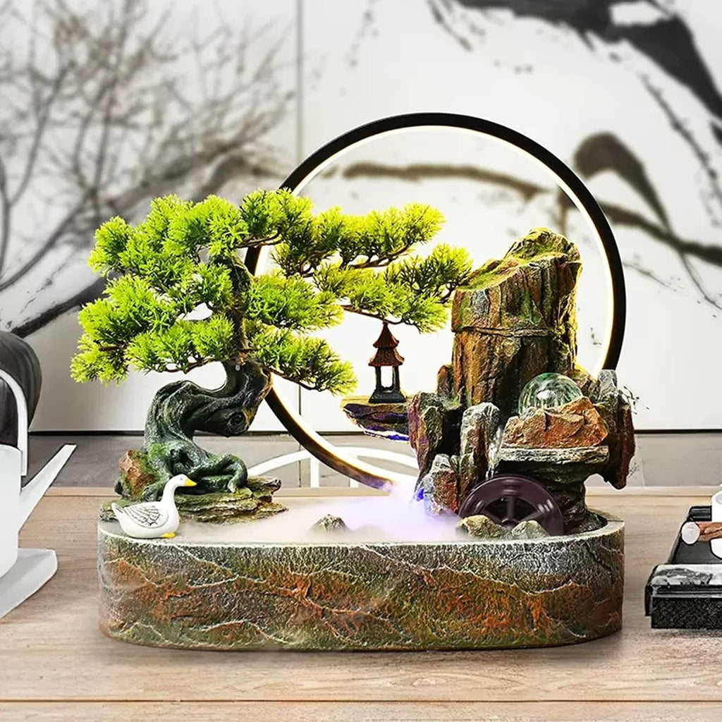 Indoor Fountain/Water Fountain Tabletop Water Fountain Artificial Bonsai Tree Design Indoor Resin Waterfalls Fountains Decorative Tabletop Fountain with Led Light Best Home Gifts