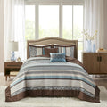Madison Park Princeton Reversible Quilted Bedspread Set, Solid Reverse Summer Breathable, Lightweight All Season Bedding Layer, Matching Shams, Bedspread King(120'x118'), Blue 5 Piece