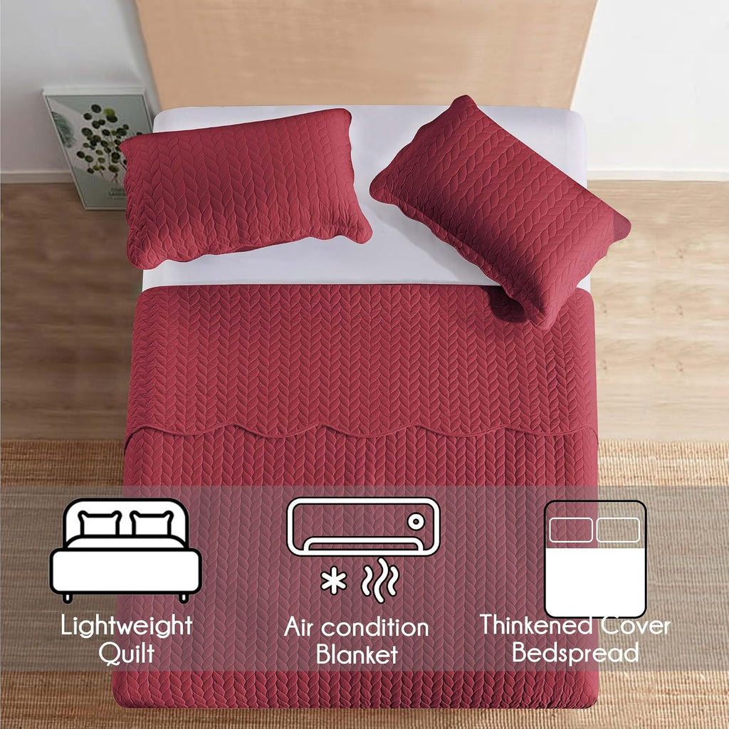 IR Imperial Rooms Twin Quilt Bedding Set (68' x 86') - Bulk Pack of 10 Wholesale for Hotels, Guest Bedroom & Airbnbs - Lightweight Microfiber Reversible Embossed Quilts Bedspreads (Burgundy)