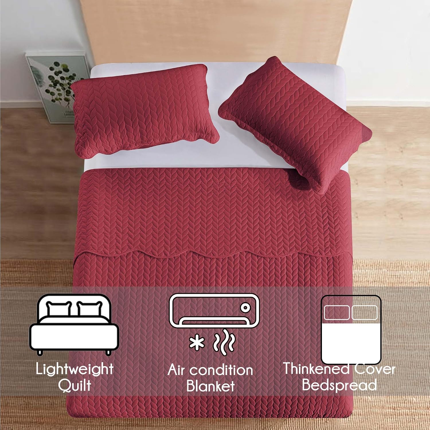 IR Imperial Rooms Twin Quilt Bedding Set (68' x 86') - Bulk Pack of 10 Wholesale for Hotels, Guest Bedroom & Airbnbs - Lightweight Microfiber Reversible Embossed Quilts Bedspreads (Burgundy)