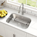 27 Inch Undermount Kitchen Sink 18 Gauge Stainless Steel Single Bowl Curved Shape Round Corner Arc Design Sinks with Basket Strainer and Bottom Grid 27' x 18' x 9'
