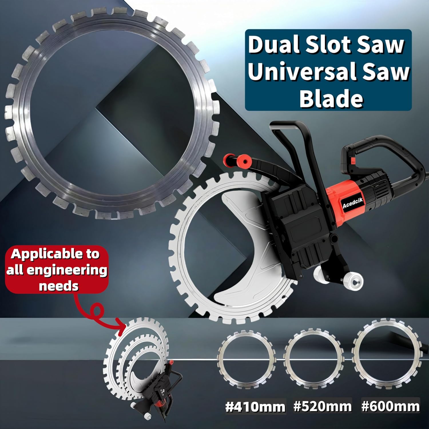 20IN Special Diamond Double Groove Saw Blade for Concrete Ring Saw,Cutting Concrete, Marble, Steel Bars, Cement Special Saw Blades, Including Guide Wheels (Saw Blade Diameter 520MM/20.47in)