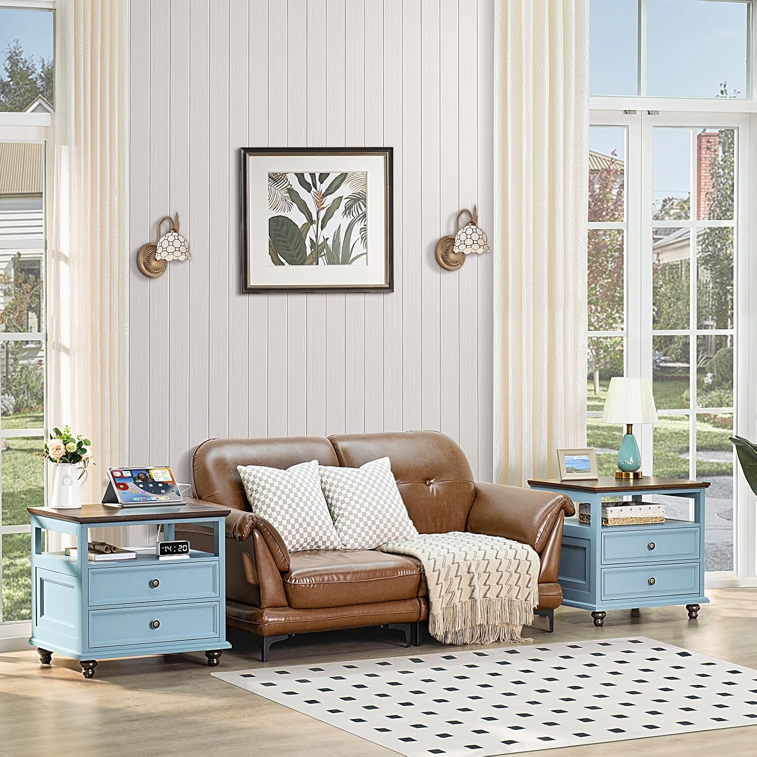 Joaxswe Farmhouse Furniture Set, Nightstands Set of 2 and 7 Drawers Dresser for Bedroom, 54 Inch Wide Wood Dresser and 24' Night Stands with Charging Station for Bedroom, Living Room, Hallway