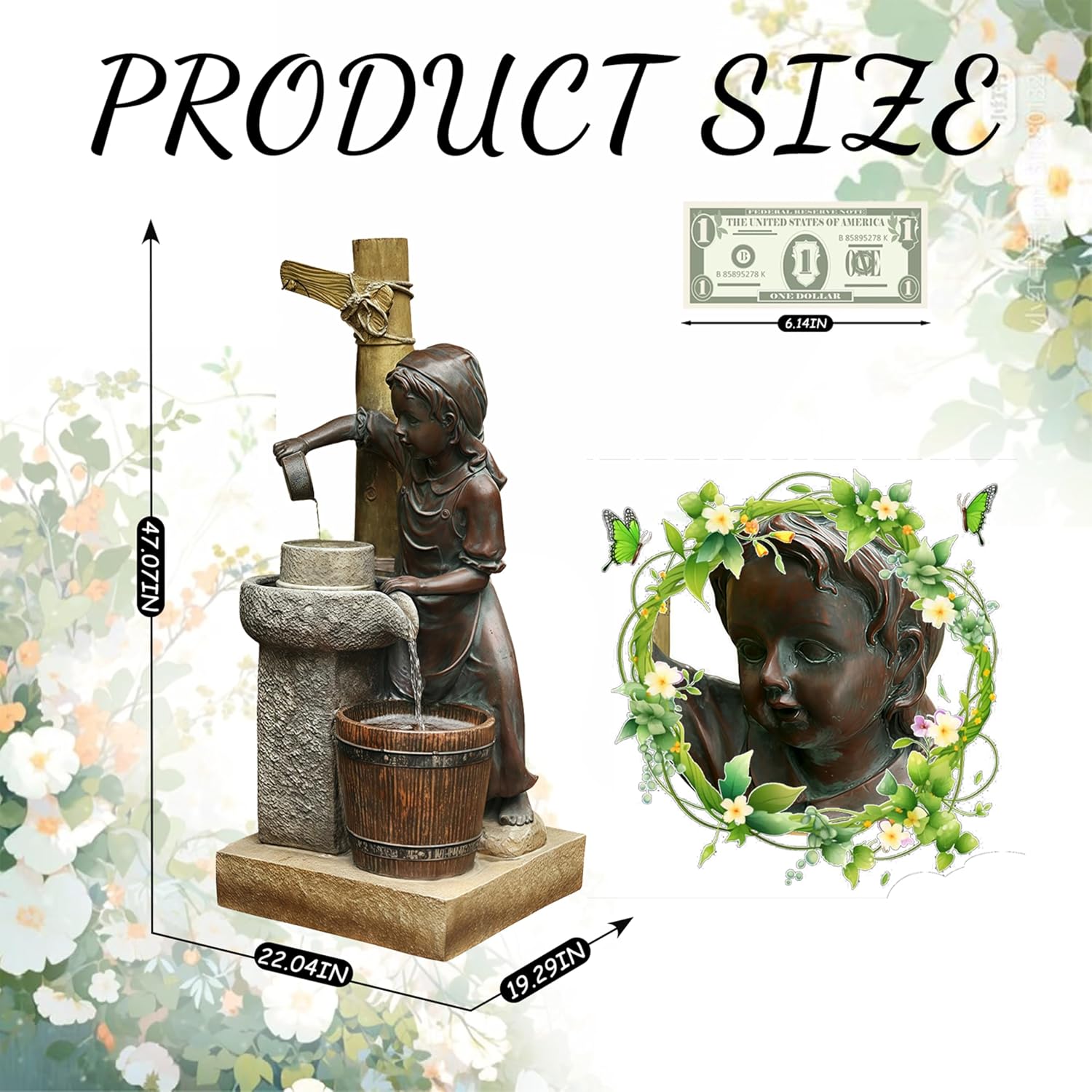 Top Outdoor Water Fountain Outside, Garden Water Fountain Decor for Gardens, Landscaping, Patios, Lawns