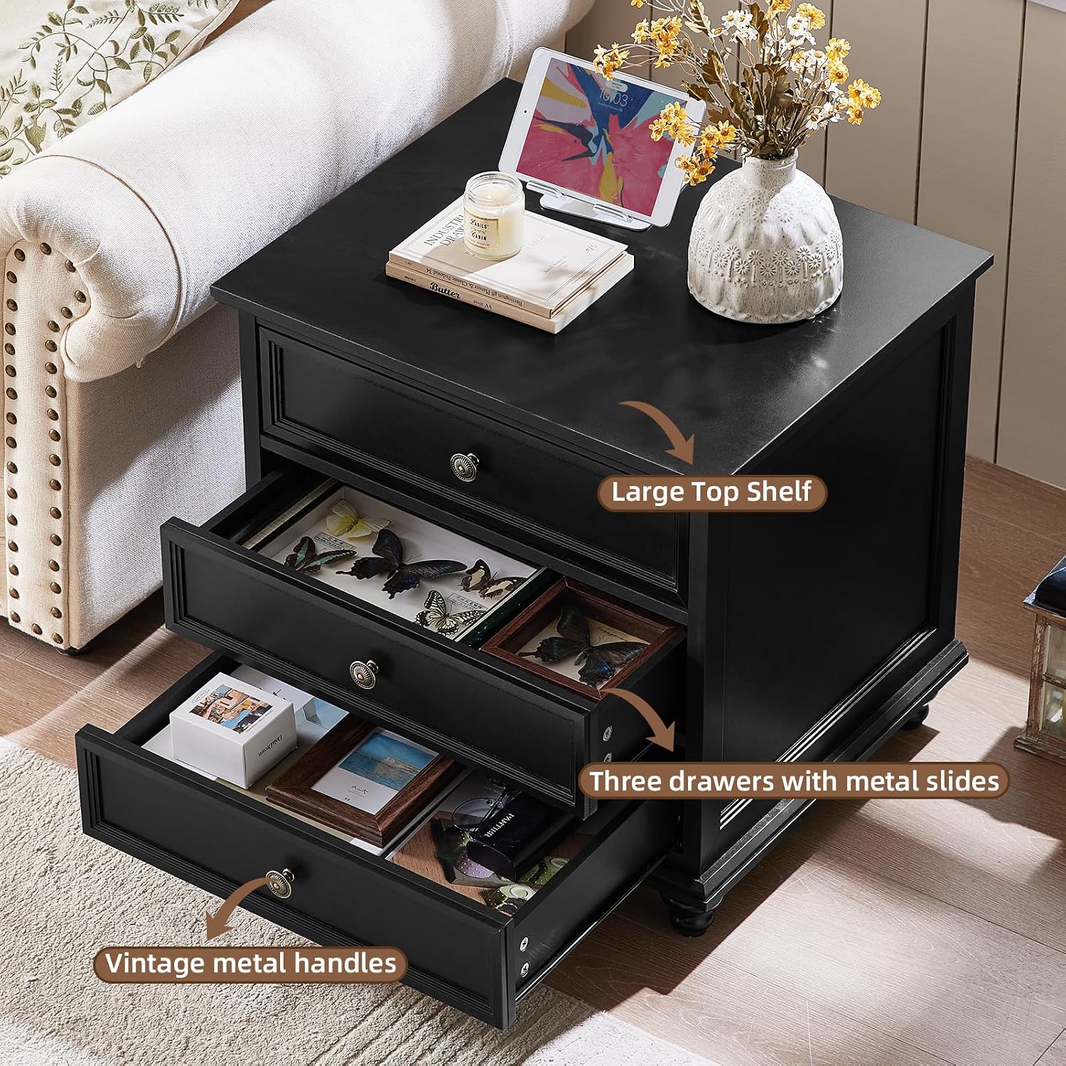 Joaxswe Farmhouse Dresser and Nightstand Sets 3 Piece, Nightstands Set of 2 and 7 Drawers for Bedroom, 54' Wide Dresser and 24' Inch Night Stand Set for Bedroom, Living Room, Hallway