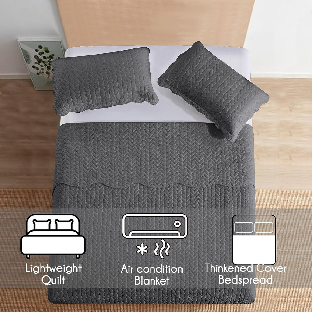 IR Imperial Rooms Queen Quilt Bedding Set (90' x 96') - Bulk Pack of 10 Wholesale for Hotels, Guest Bedroom & Airbnbs - Lightweight Microfiber Reversible Embossed Quilts Bedspreads (Charcoal)