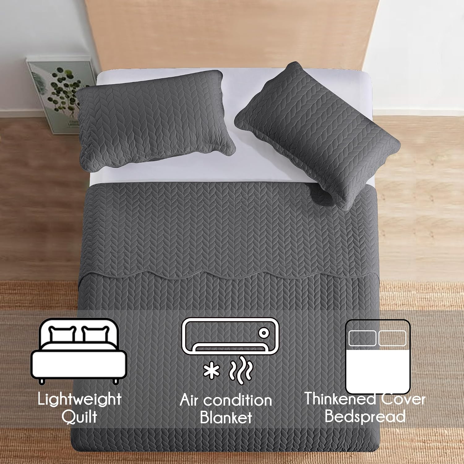 IR Imperial Rooms Queen Quilt Bedding Set (90' x 96') - Bulk Pack of 10 Wholesale for Hotels, Guest Bedroom & Airbnbs - Lightweight Microfiber Reversible Embossed Quilts Bedspreads (Charcoal)
