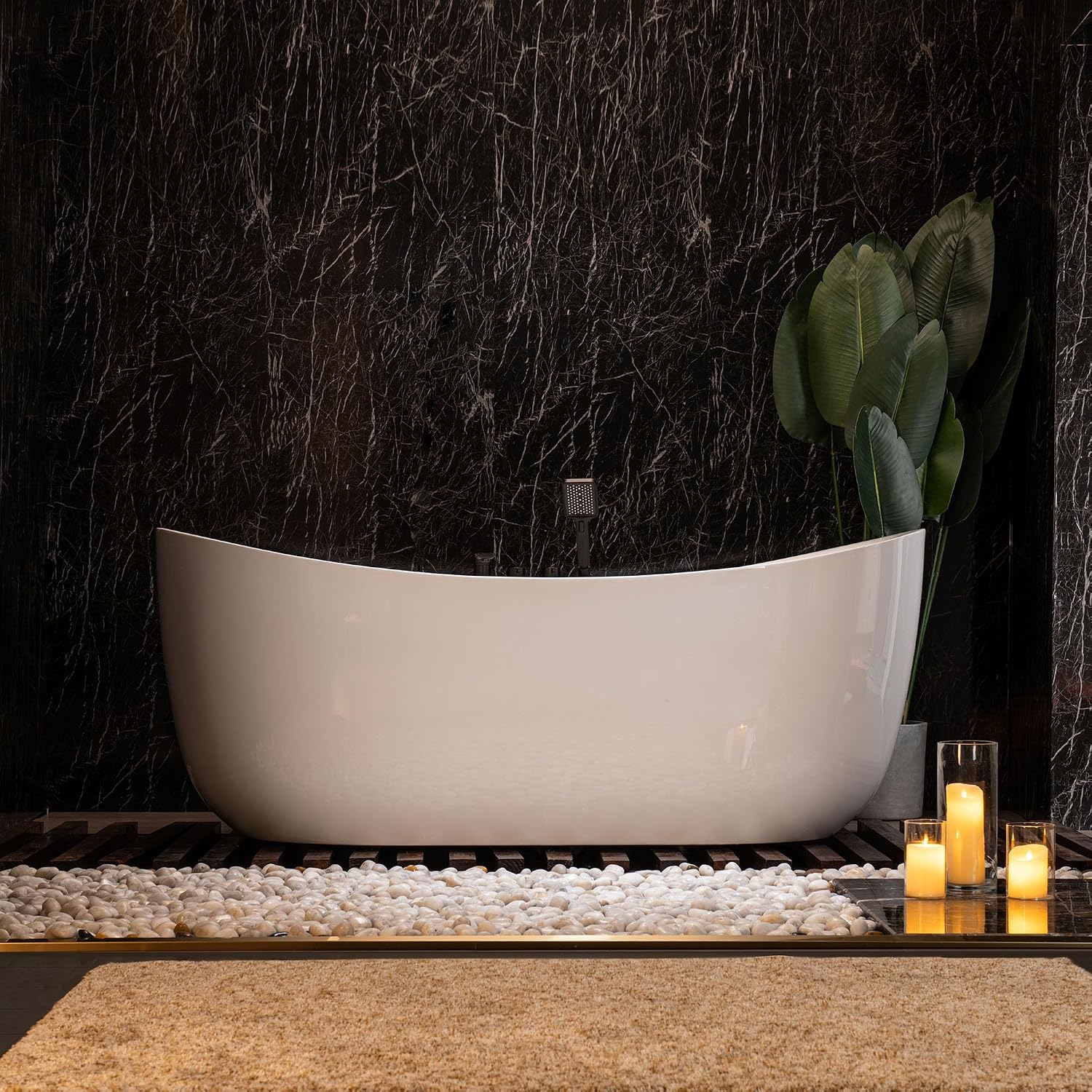 WOODBRIDGE 72' x 35-3/8' Whirlpool and Air Bath Heated Soaking Combination Tub with Adjustable Speed Air Blower, Tub Filler, and LED control panel, Matte Black Finish Trim and Drain Kit,BM-400+F0051