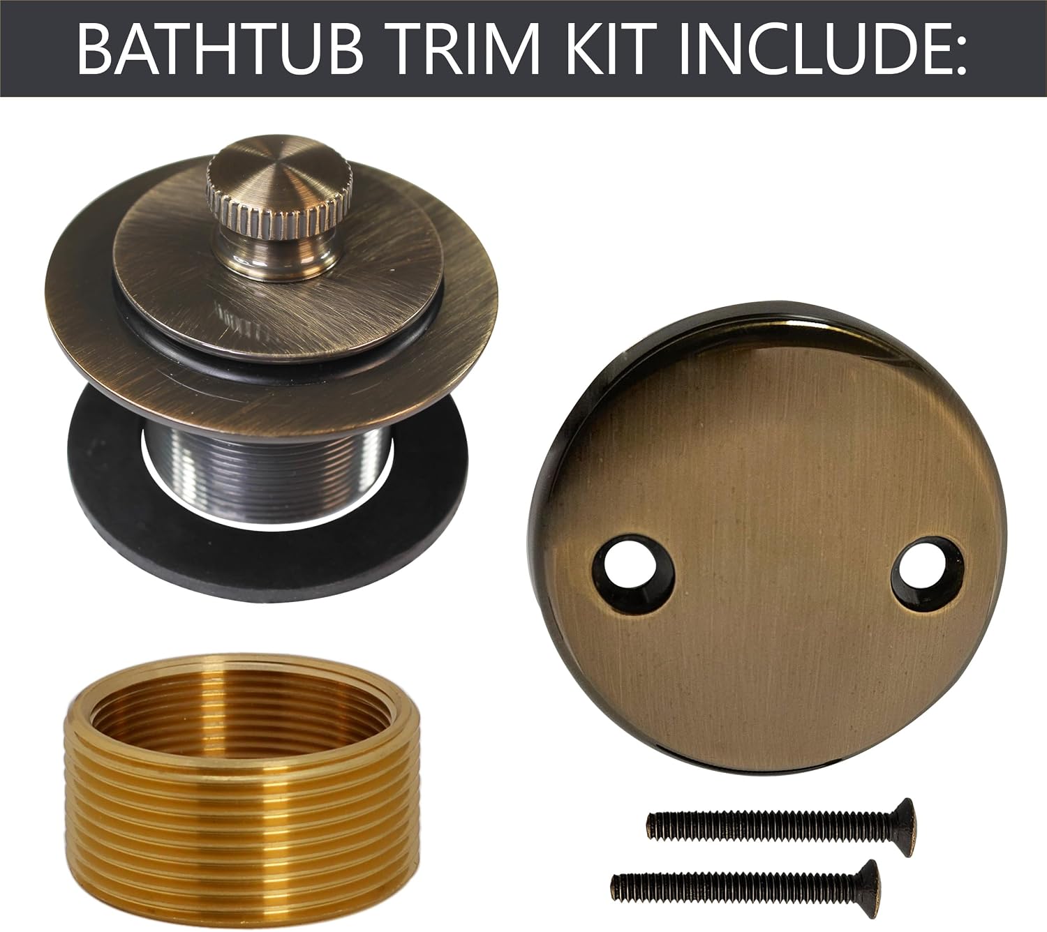 Westbrass D94K-50-06 Twist & Close Bathtub Drain Stopper with 2-Hole Faceplate and Adapter Bushing, Antique Brass (50-Pack)