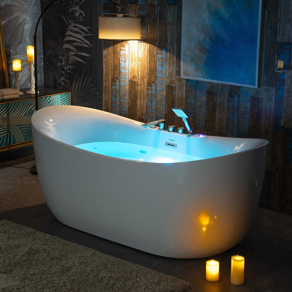 WOODBRIDGE 72' x 35-3/8' Whirlpool Water Jetted and Air Bubble Freestanding Heated Soaking Combination Bathtub wirh LED control panel and Faucet, BJ400+F0041CH
