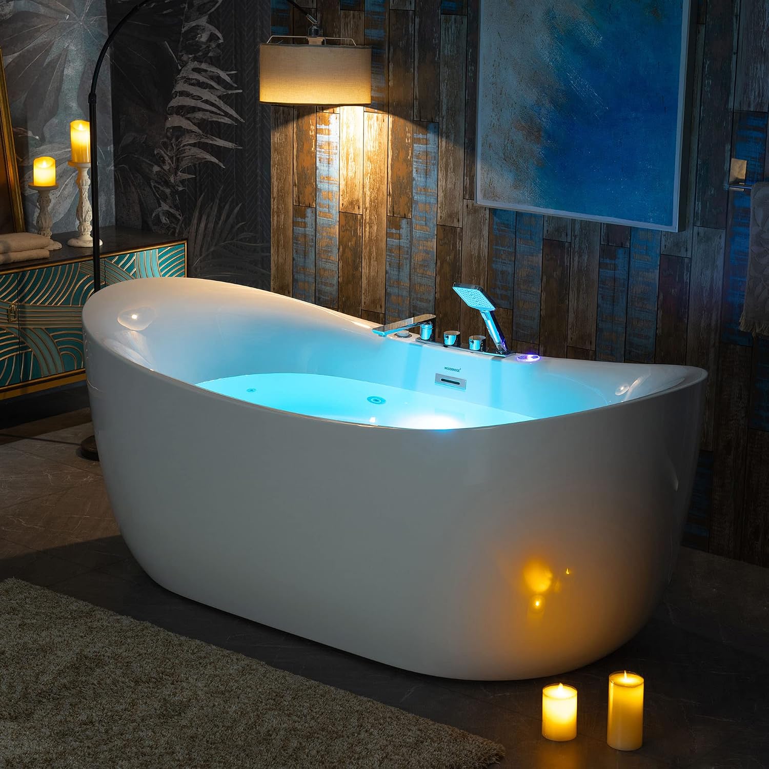 WOODBRIDGE 72' x 35-3/8' Whirlpool Water Jetted and Air Bubble Freestanding Heated Soaking Combination Bathtub wirh LED control panel and Faucet, BJ400+F0041CH
