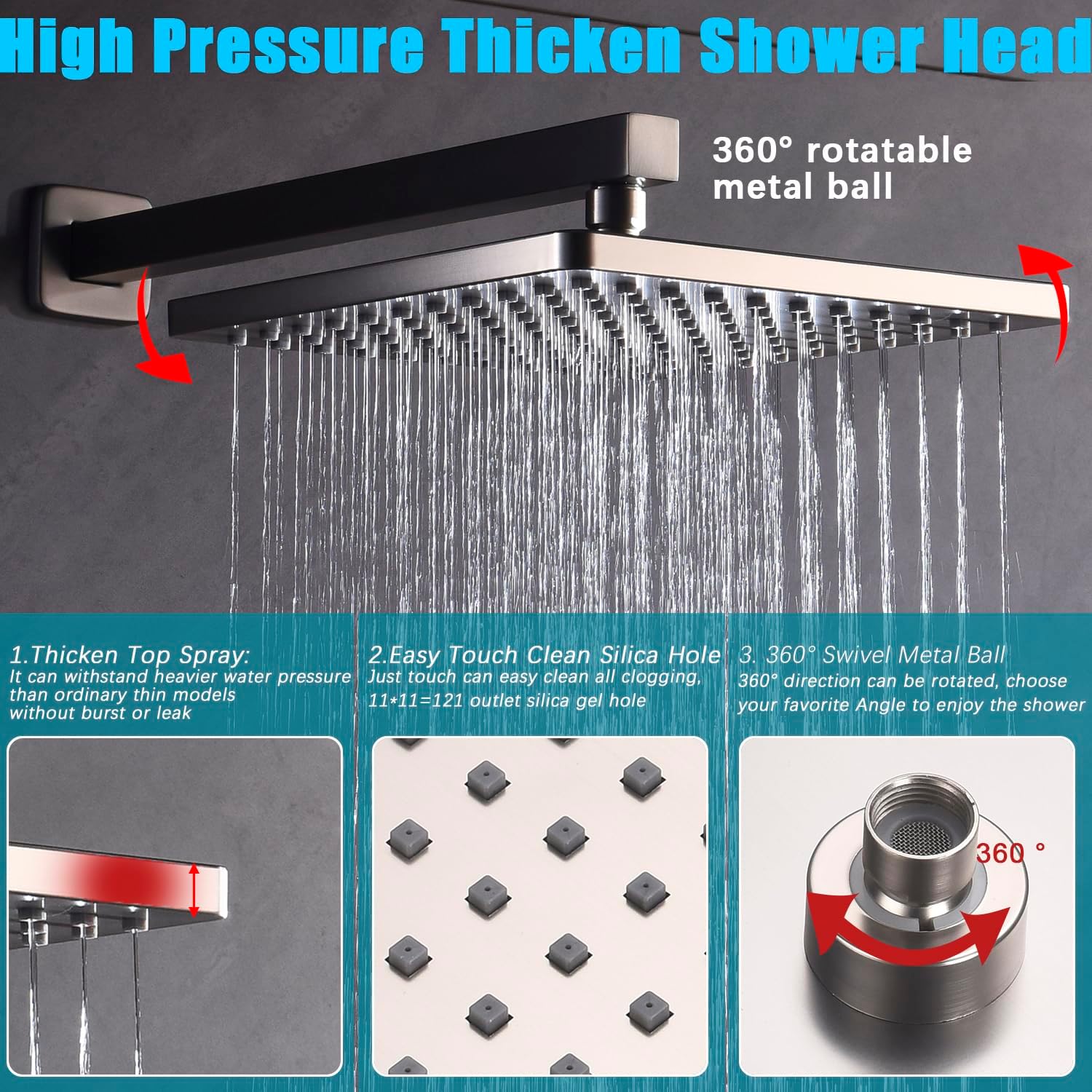 Shower System with Tub Spout 10 Inch Overhead Shower 4 Setting Handheld Spray Rough In Pressure Balance Valve Body with Trim Kit Wall Mounted Rainfall Bathtub Shower Faucet Set (Brushed Nickel)