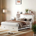 ijuicy Full Size Murphy Bed with Mattress & Extra Large Drawers, Multifunctional Cabinet Bed with USB Charging Station, Farmhouse Murphy Beds Chest for Home (Mattress Included, White & Brown)