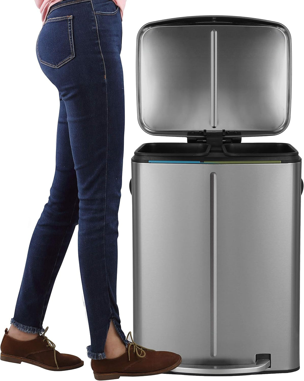 happimess HPM1005A Marco Rectangular 10.6-Gallon Double Bucket Trash Can with Soft-Close Lid, Stainless Steel, Fingerprint Resistant, Modern, Minimalistic for Home, Kitchen, Office, Bedroom, Bathroom