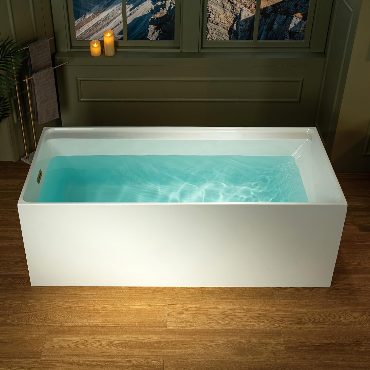 WOODBRIDGE 66-7/8' L x 31-1/2' W Freestanding Contemporary Soaking Bathtub with Brushed Gold Drain & Overflow, White, B6710-BG