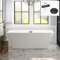 FerdY Sentosa 67' Acrylic Freestanding Bathtub, Contemporary Design Soaking Tub with Matte Black Drain and Matte Black Overflow, Easy to Install