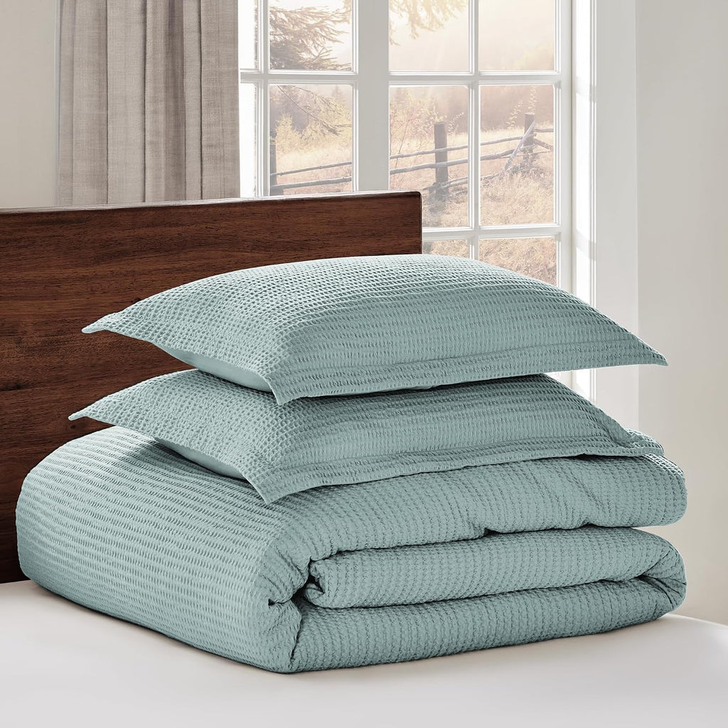 Levtex Home - Cloud Waffle Blue Haze Comforter Set - Full/Queen Comforter + Two Standard Pillow Cases - Waffle Weave - Blue Haze - Comforter (90 x 94in.) and Pillow Case (26 x 20in.) - Cotton