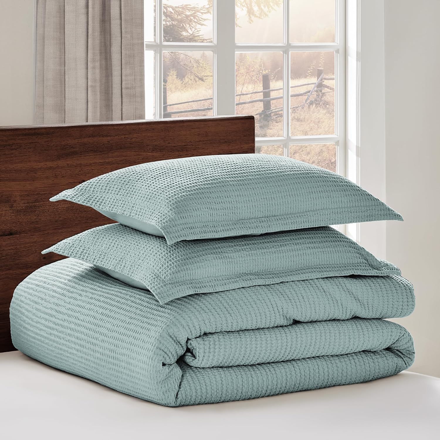 Levtex Home - Cloud Waffle Blue Haze Comforter Set - Full/Queen Comforter + Two Standard Pillow Cases - Waffle Weave - Blue Haze - Comforter (90 x 94in.) and Pillow Case (26 x 20in.) - Cotton