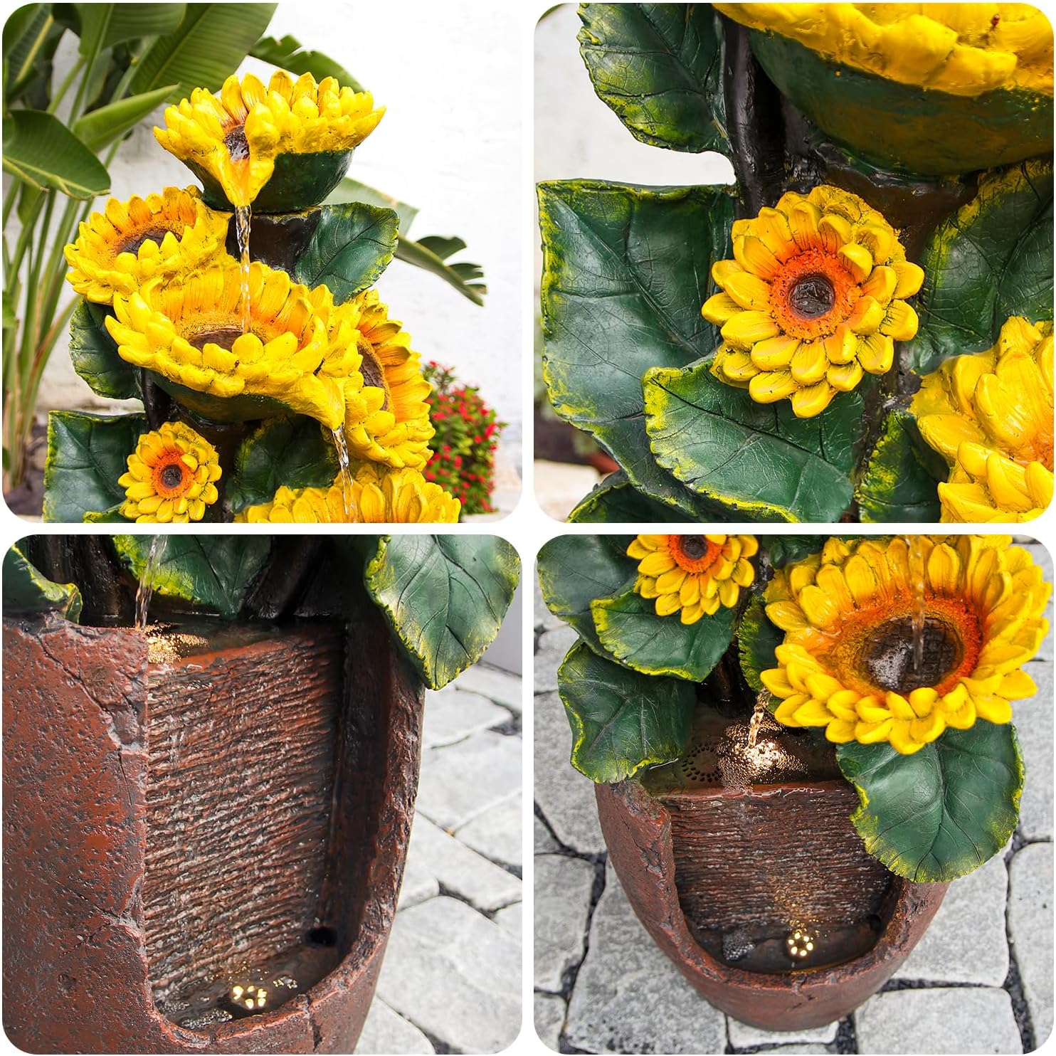 YZM Outdoor Fountains and Waterfalls Cascading Sunflower Fountain 4-Tiers Outdoor Freestanding Water Fountain Garden Patio Backyard Porch Balcony Pond Décor for Outside 39.76 Inch Tall