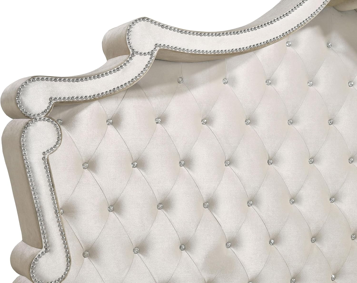 Coaster Home Furnishings Antonella Modern Classic 4-Piece Bedroom Set Velvet Upholstered Queen Size Panel Bed Frame 79-inch Headboard Ivory and Camel 223521Q-S4