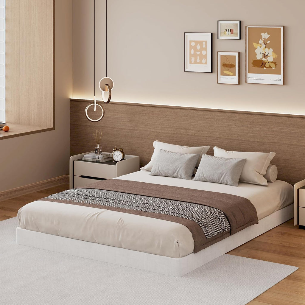SHLAND Box Springs King Size 4 Inch High Box Spring Strong Metal Frame Mattress Foundation with Fabric Cover, Box Spring King Size Bed, Easy Assembly