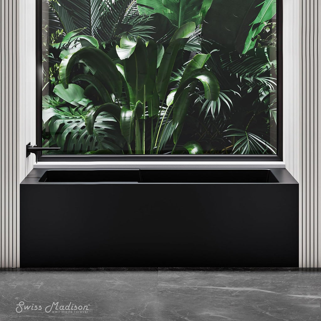 Swiss Madison Voltaire 60 x 30 Skirted Left Drain Soaking Apron Bathtub in Matte Black with Integrated Overflow and Armrest, Drain Included