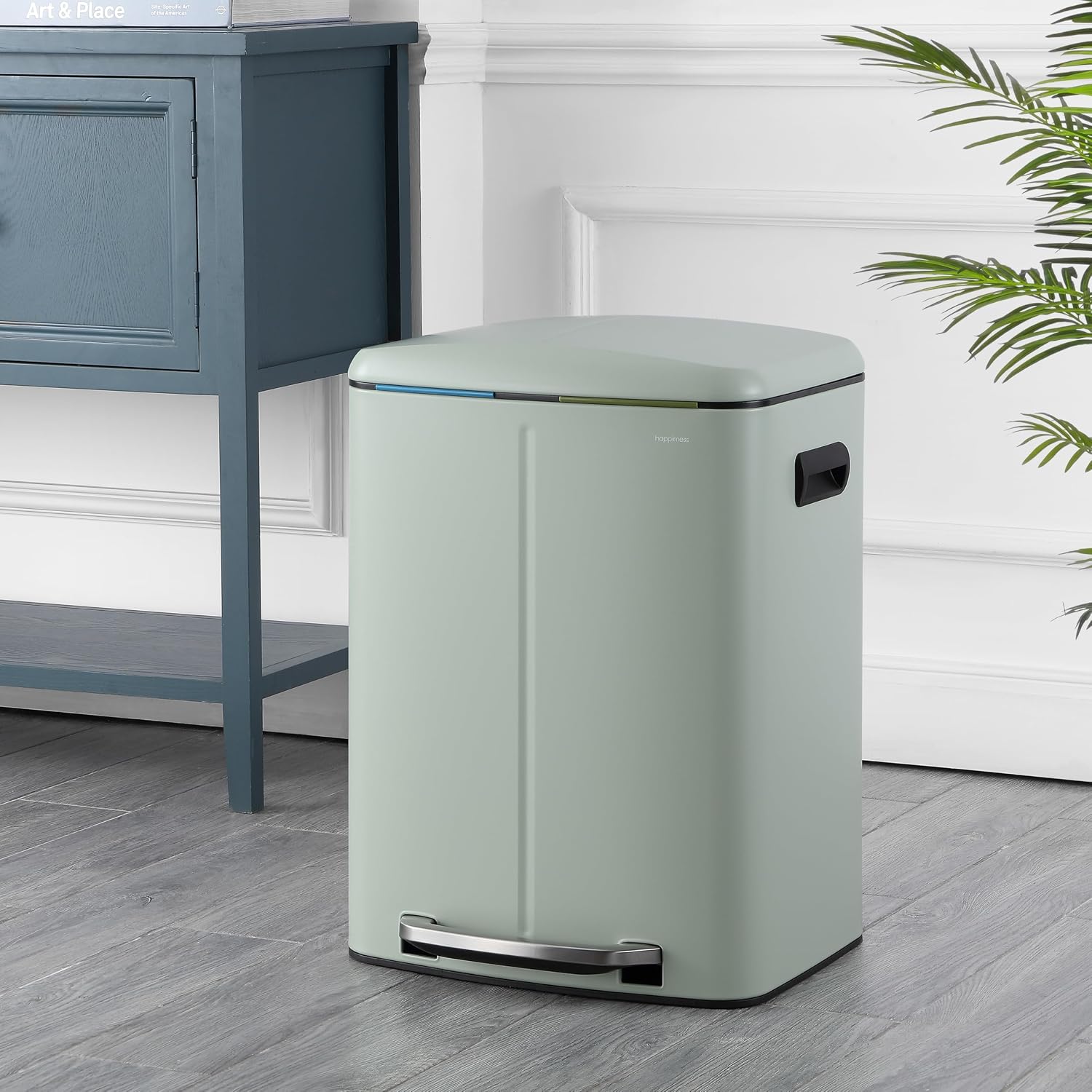 happimess HPM1005E Marco Rectangular 10.6-Gallon Double Bucket Trash Can with Soft-Close Lid, Pistachio Gelato, Fingerprint Resistant, Modern, Minimalistic for Home, Kitchen, Office, Bedroom, Bathroom