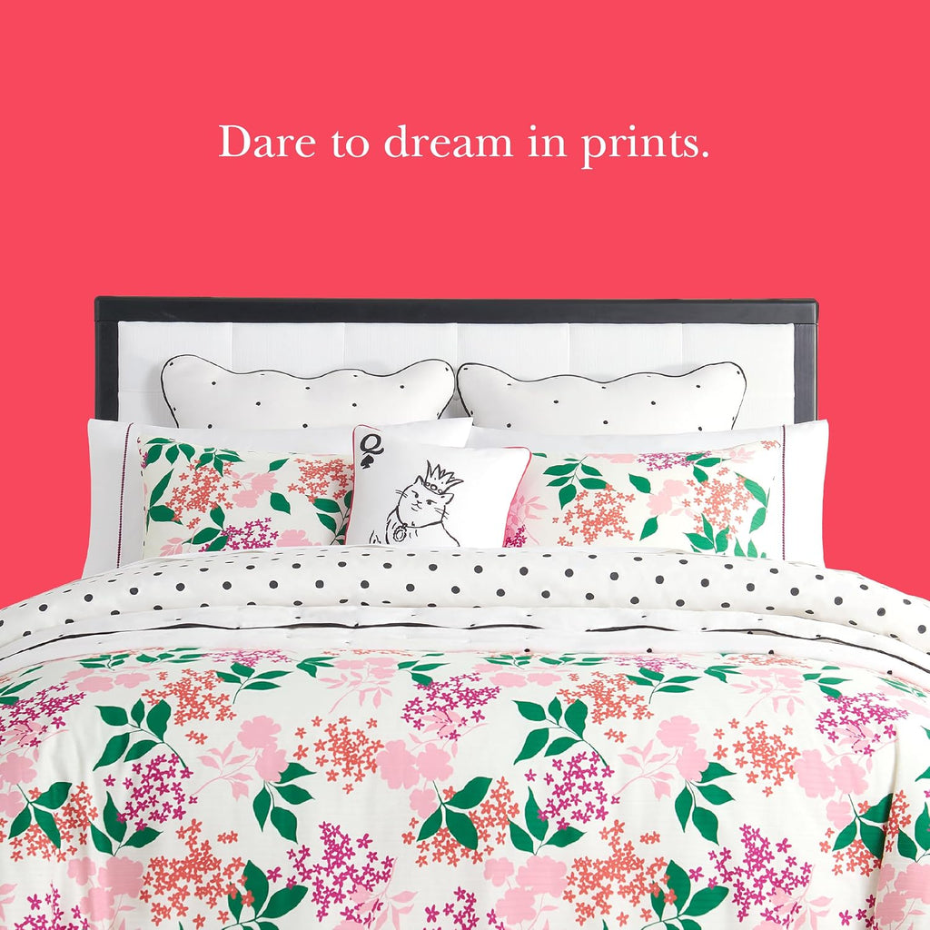 kate spade new york Bold Blossoms Full/Queen Comforter Set, 300 Thread Count Cotton Reversible Cover, All Season 3 Piece Bedding, Machine Washable, Floral Multicolor