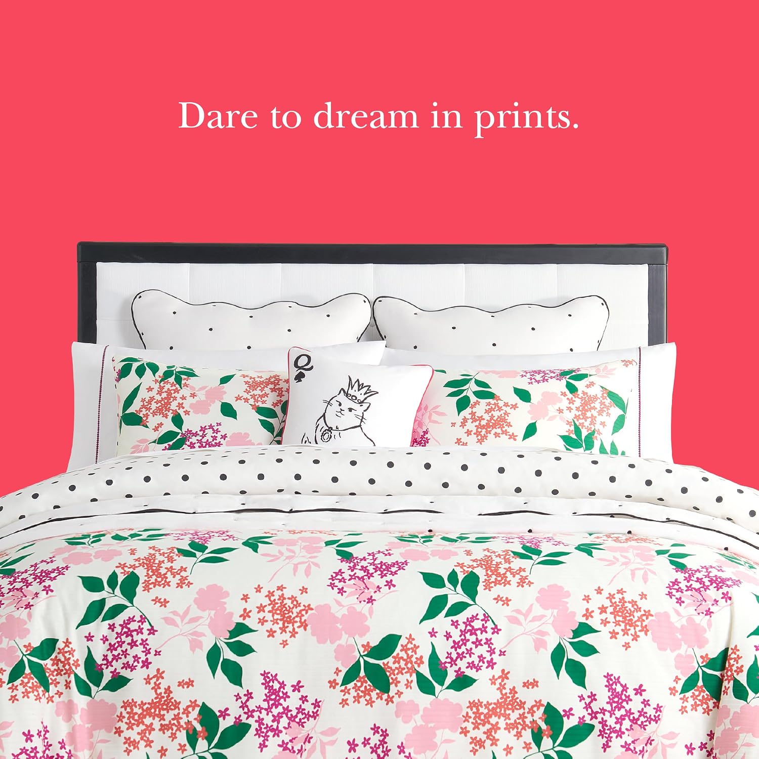 kate spade new york Bold Blossoms Full/Queen Comforter Set, 300 Thread Count Cotton Reversible Cover, All Season 3 Piece Bedding, Machine Washable, Floral Multicolor