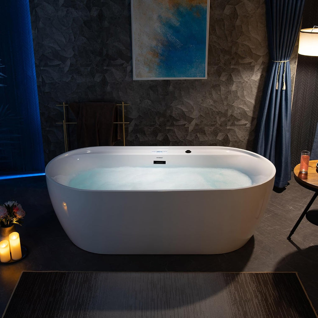 WOODBRIDGE 72' x 35-3/8' Whirlpool and Air Bath Heated Soaking Combination Tub with Adjustable Speed Air Blower and Display Control Panel, Matte Black Finish Trim and Drain Kit,BM-500