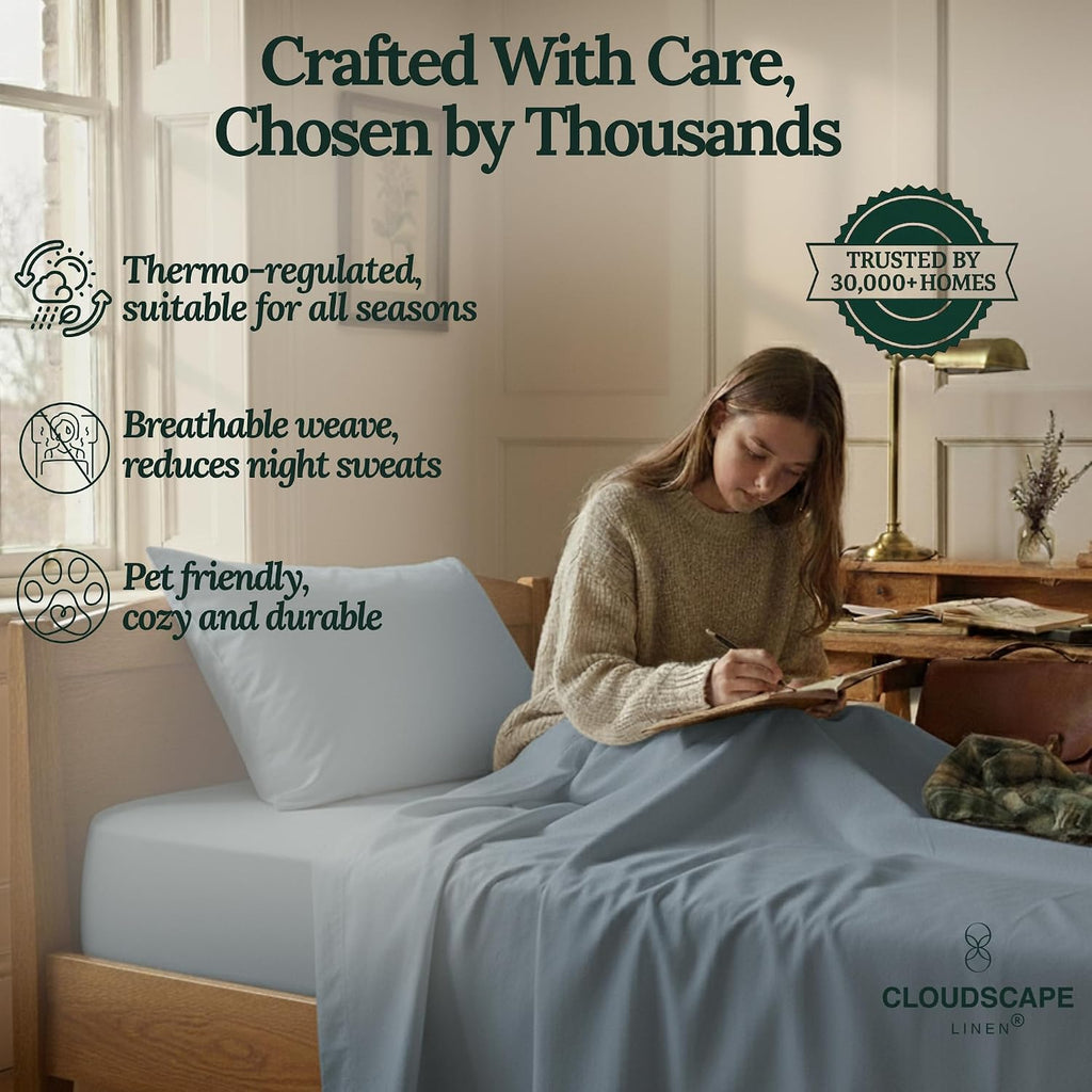 CLOUDSCAPE 100% Egyptian Cotton Sheets Twin XL Size, 3 Pcs Breathable and Naturally Cooling Bedding Set, Long-Staple Cotton for Lasting Softness, Deep Pocket Fitted up to 16', French Blue