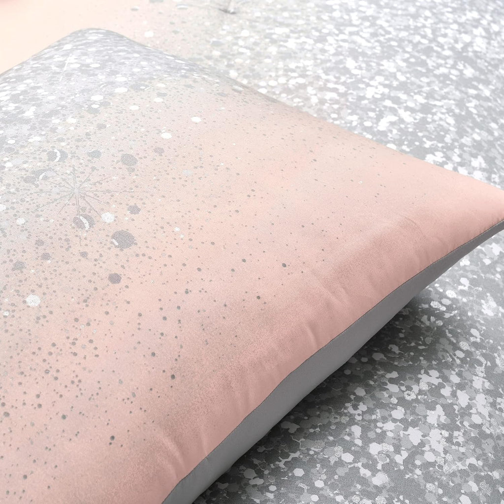 Lush Decor Glitter Ombre Metallic Print 5 Piece Comforter Set, Full/Queen, Blush & Gray