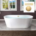 WOODBRIDGE 67'Freestanding White Acylic Soaking Bathtub with White Pillow,Drain and Overflow in Brushed Gold,BTA1513 -BG-Drain &O+ Pillow