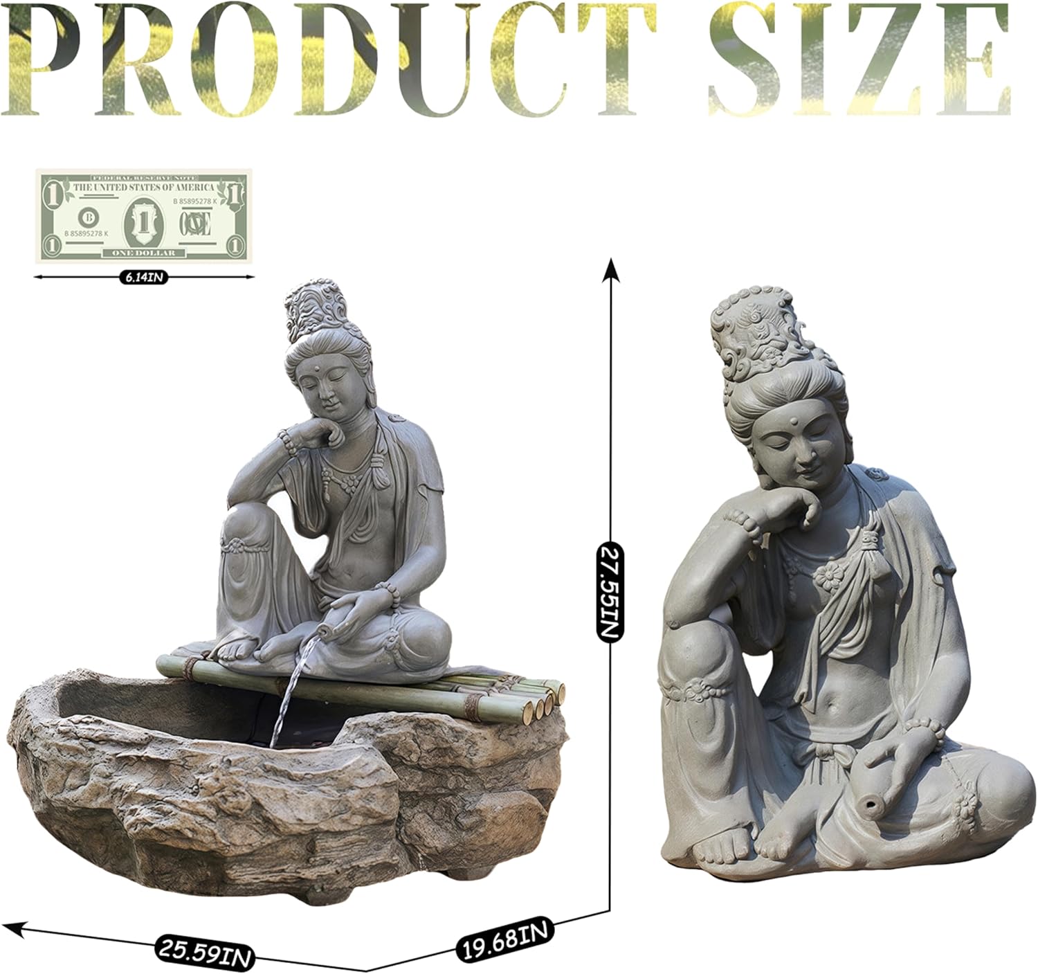 Outdoor Water Fountain Outside, Guan Yin Buddha Garden Fountain, Quan Yin, Kwan Yin, Quan Am, Kuan Yin, Female Buddha Statue, Chinese Decor & Gifts, Chinese New Year Decoration (D)