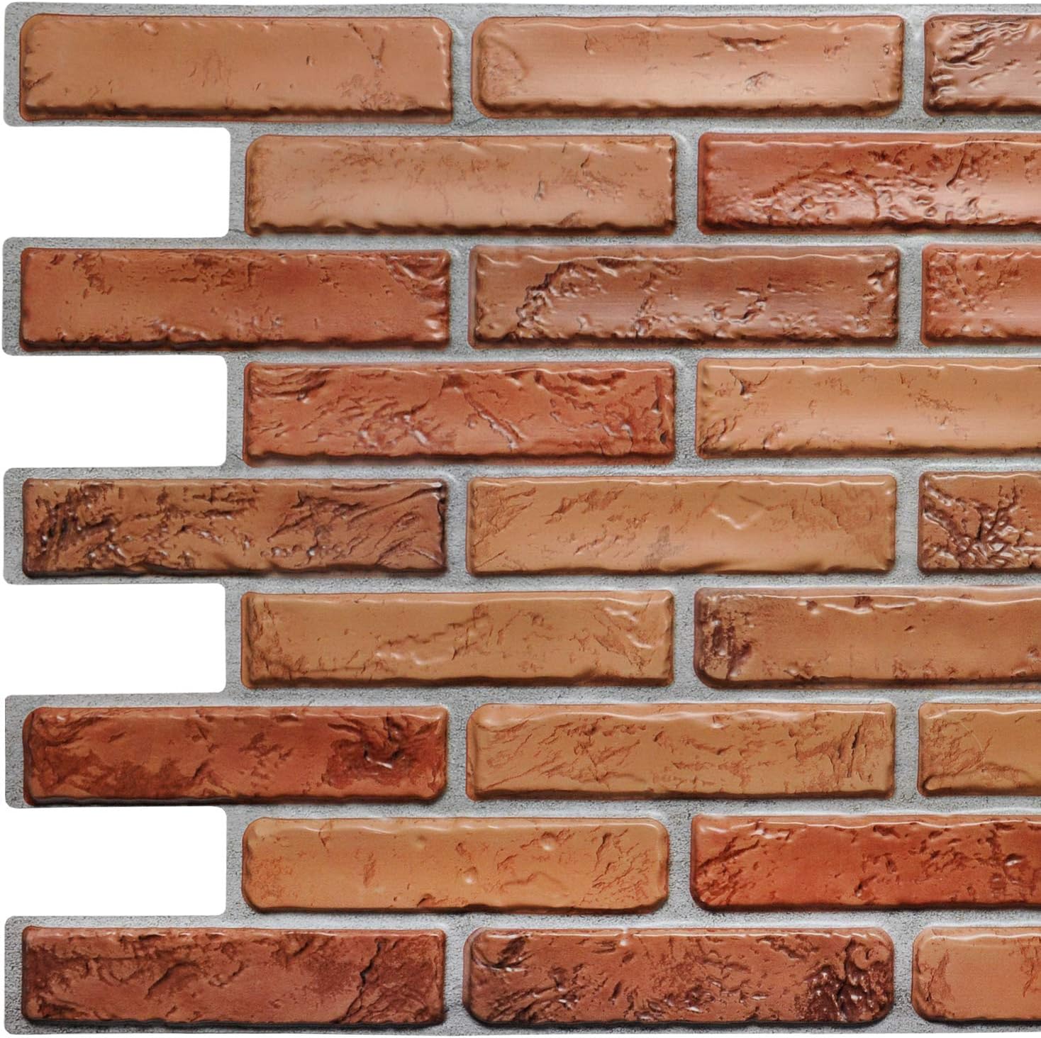 Dundee Deco PG7060-10 Dark Red Natural Faux Bricks PVC 3D Wall Panel, 3.2 ft X 1.7 ft (97 cm X 50cm), Interior Design Wall Paneling Decor, 5.44 sq. ft. (0.48sq. m) Each, Pack of 10