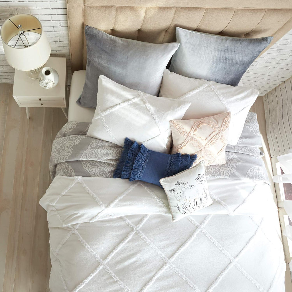 Peri Home Chenille Lattice 100% Cotton 2-Piece Solid Color Comforter and Sham Set, Twin, White