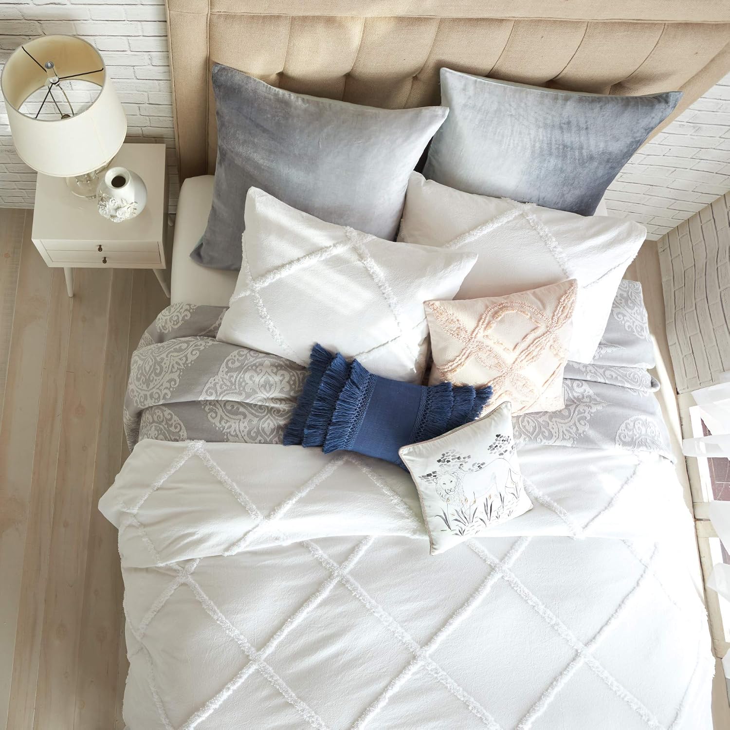 Peri Home Chenille Lattice 100% Cotton 2-Piece Solid Color Comforter and Sham Set, Twin, White