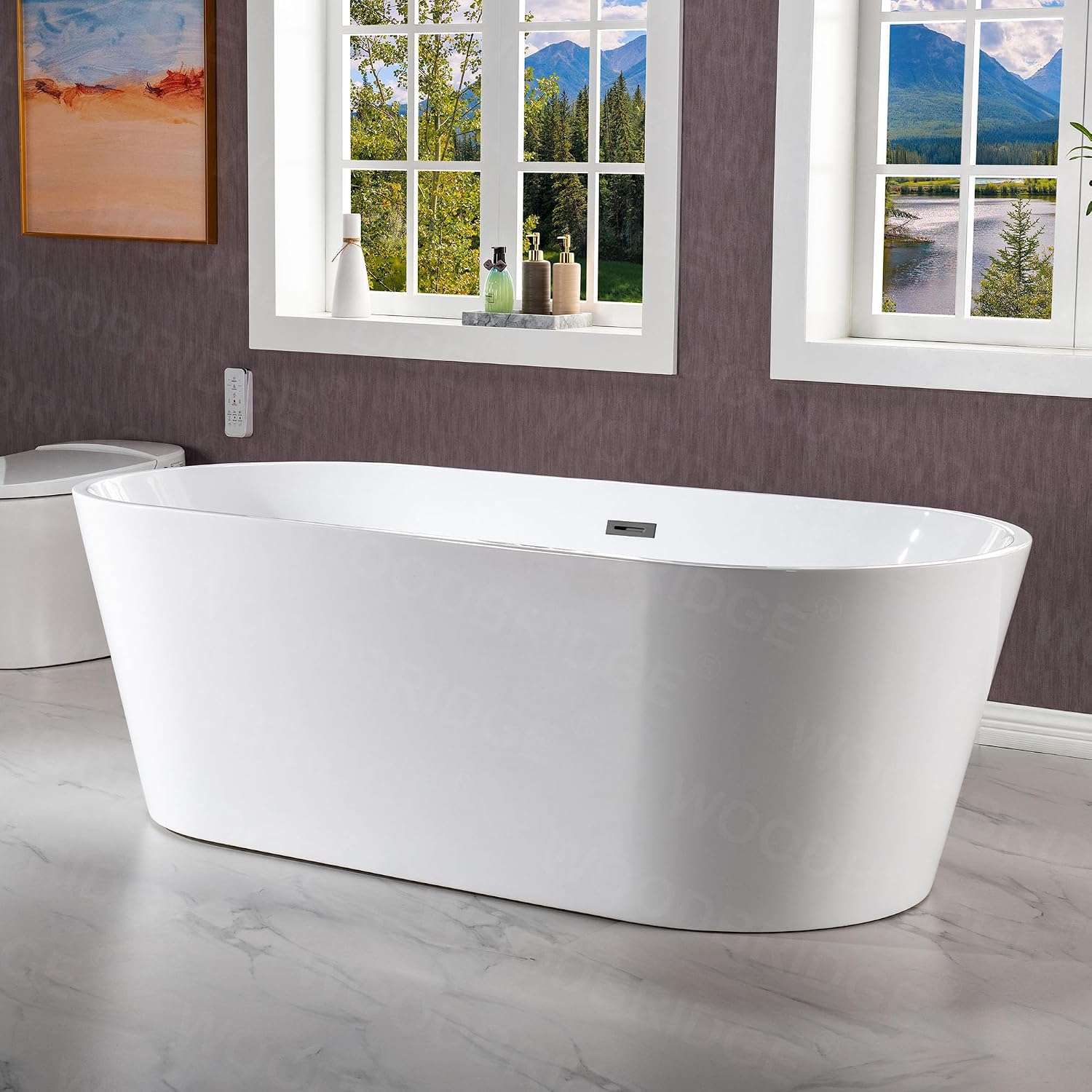 WOODBRIDGE 71' Acrylic Freestanding Bathtub Contemporary Soaking White Tub with Matte Black Overflow and Drain,White,B1701 MB