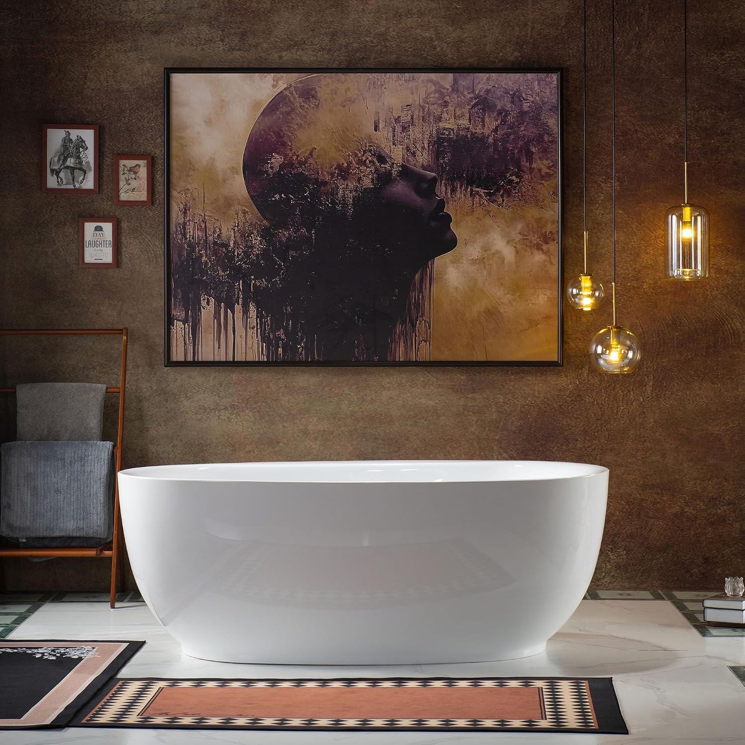 WOODBRIDGE 66' Acrylic Freestanding Bathtub Contemporary Soaking White Tub with Matte Black Overflow and Drain，B0027-MB