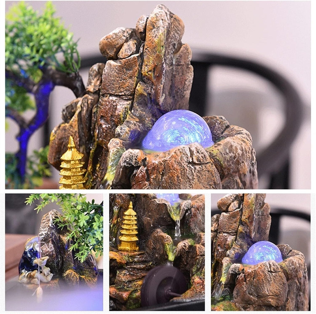 HIHELO Tabletop Fountain Desktop Rockery Fountain Office Lucky Fountain Desktop Waterfall Fountain Indoor Water Decorative Fountain Indoor Fountain (Size : No Atomizer)