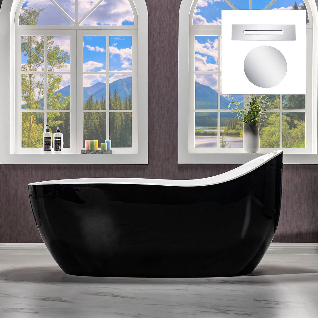 WOODBRIDGE 67' Air Bubble Freestanding Bathtub with Chrome Overflow and Drain,Black Air Bubble Tub