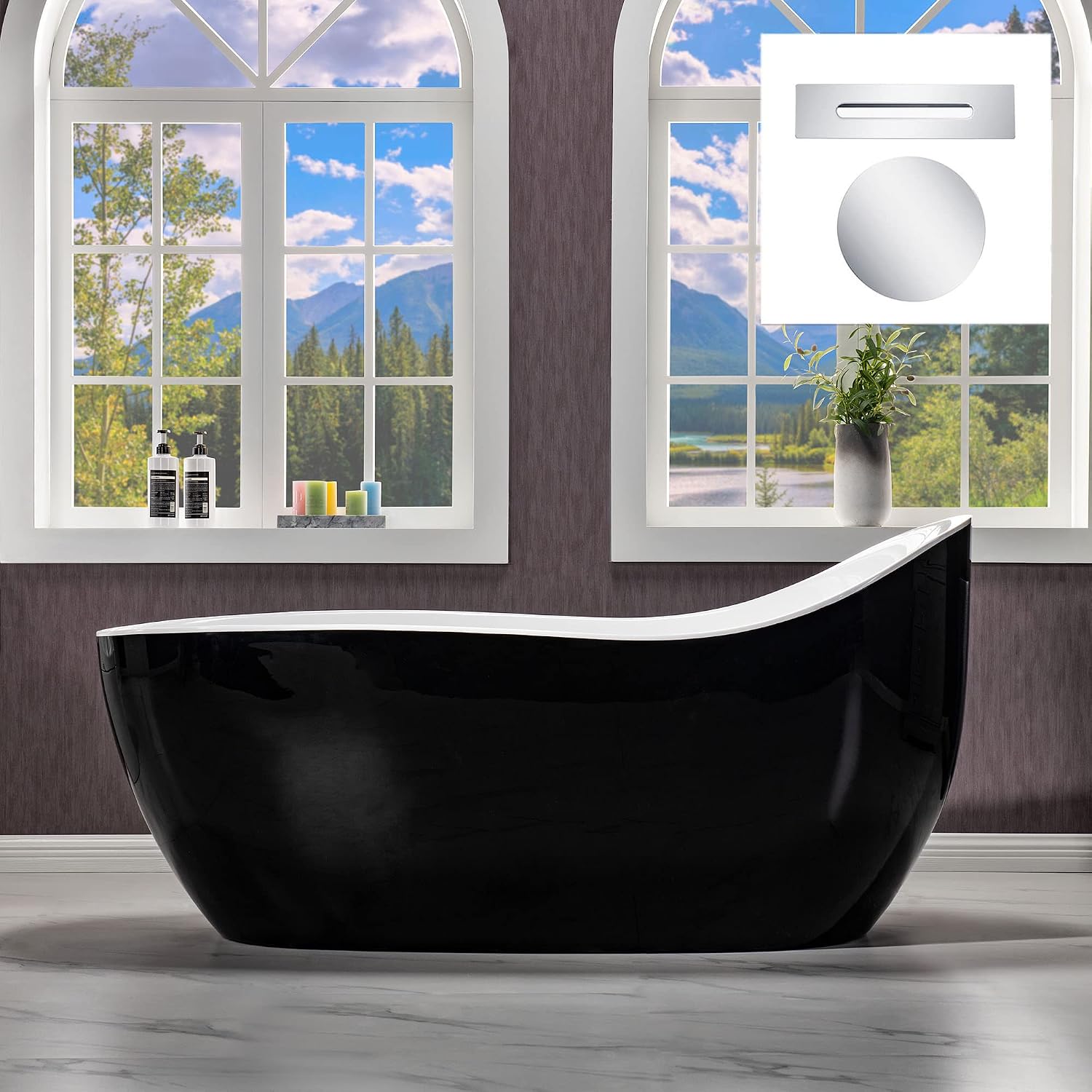 WOODBRIDGE 67' Air Bubble Freestanding Bathtub with Chrome Overflow and Drain,Black Air Bubble Tub