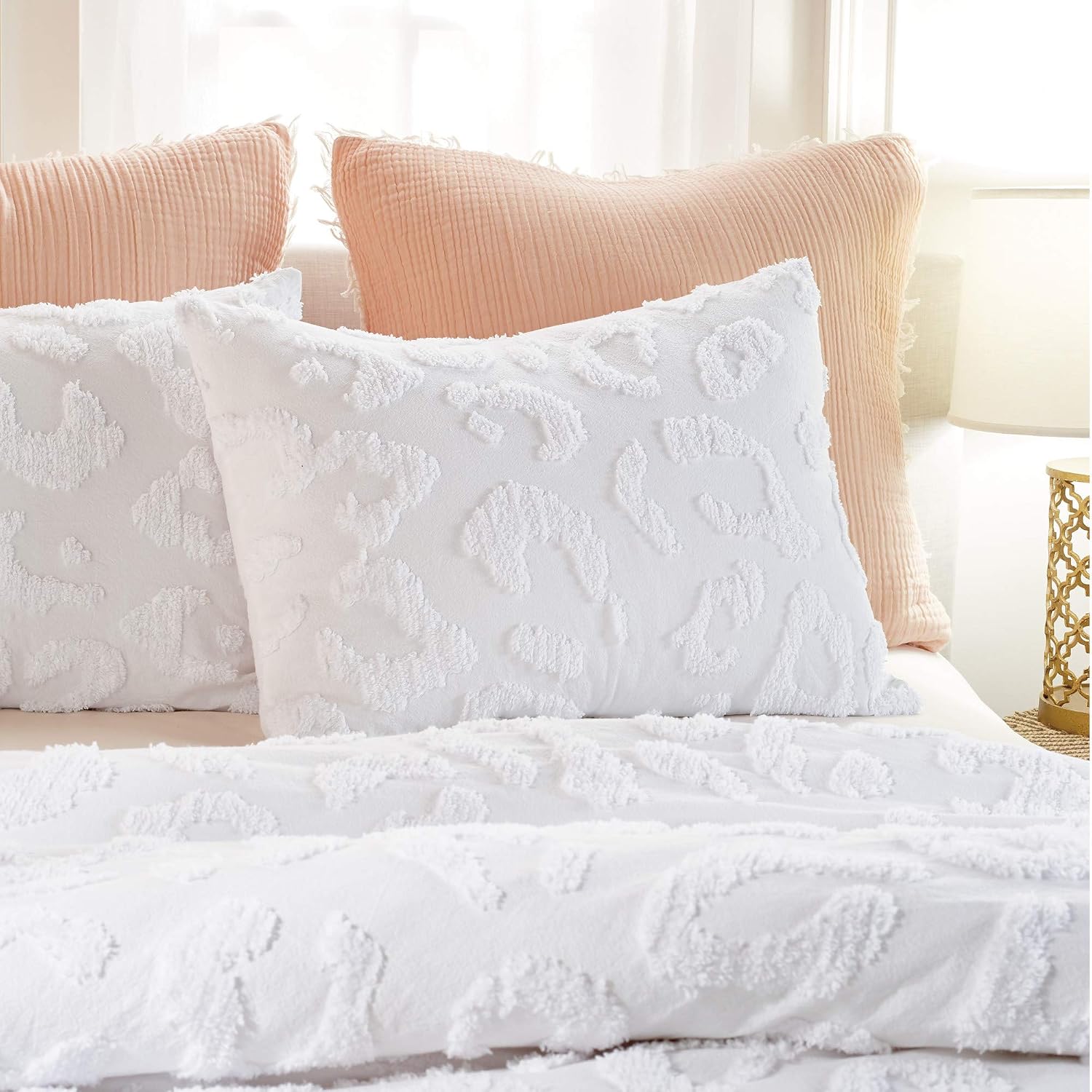 Peri Home 100% Cotton 2-Piece Comforter and Sham Set (White Chenille Leopard, Twin XL)