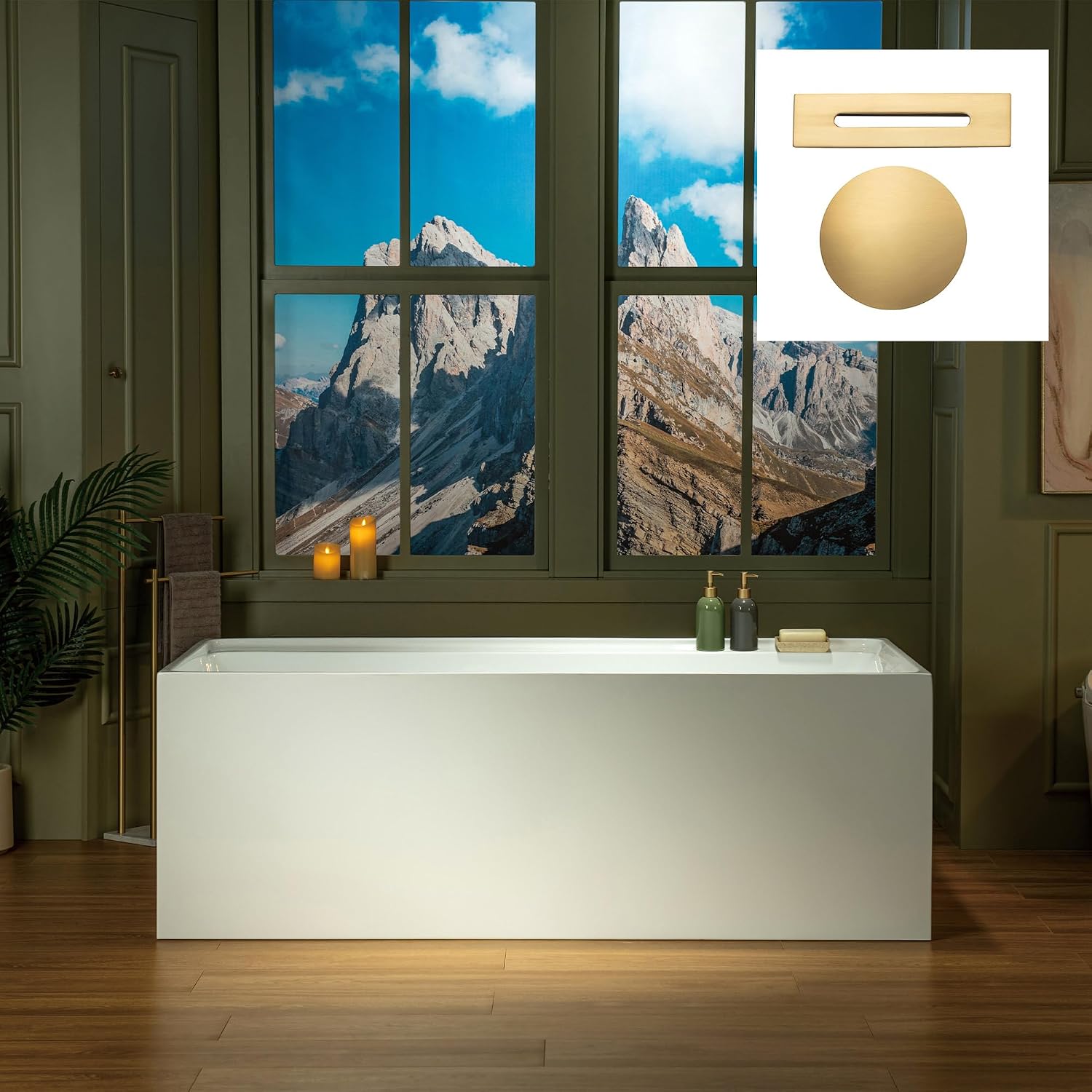 WOODBRIDGE 66-7/8' L x 31-1/2' W Freestanding Contemporary Soaking Bathtub with Brushed Gold Drain & Overflow, White, B6710-BG