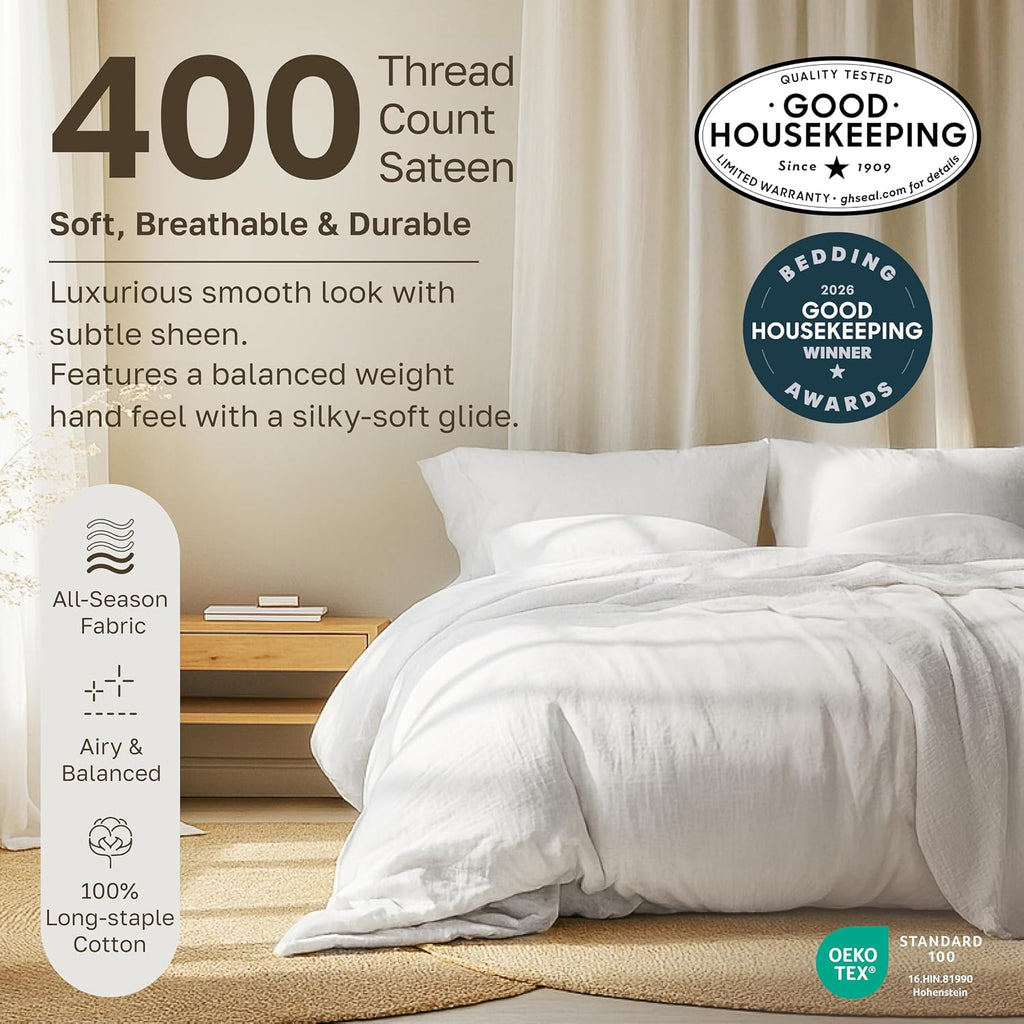 California Design Den Pack of 2 Cal King Bedsheet Set - 400 Thread Count Sateen 100% Cotton Sheets - Soft and Breathable Sheets, 2 Sets of Deep Pocket Bed Sheets - White
