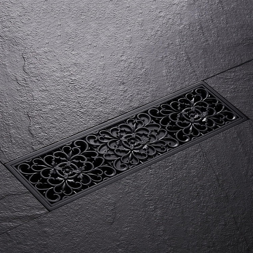 Linear Shower Drain with Hair Strainer, Brass Rectangle Shower Floor Drain with Removable Cover, Floor Drainer for Kitchen Washroom Garage and Basement, 11Inch (White)