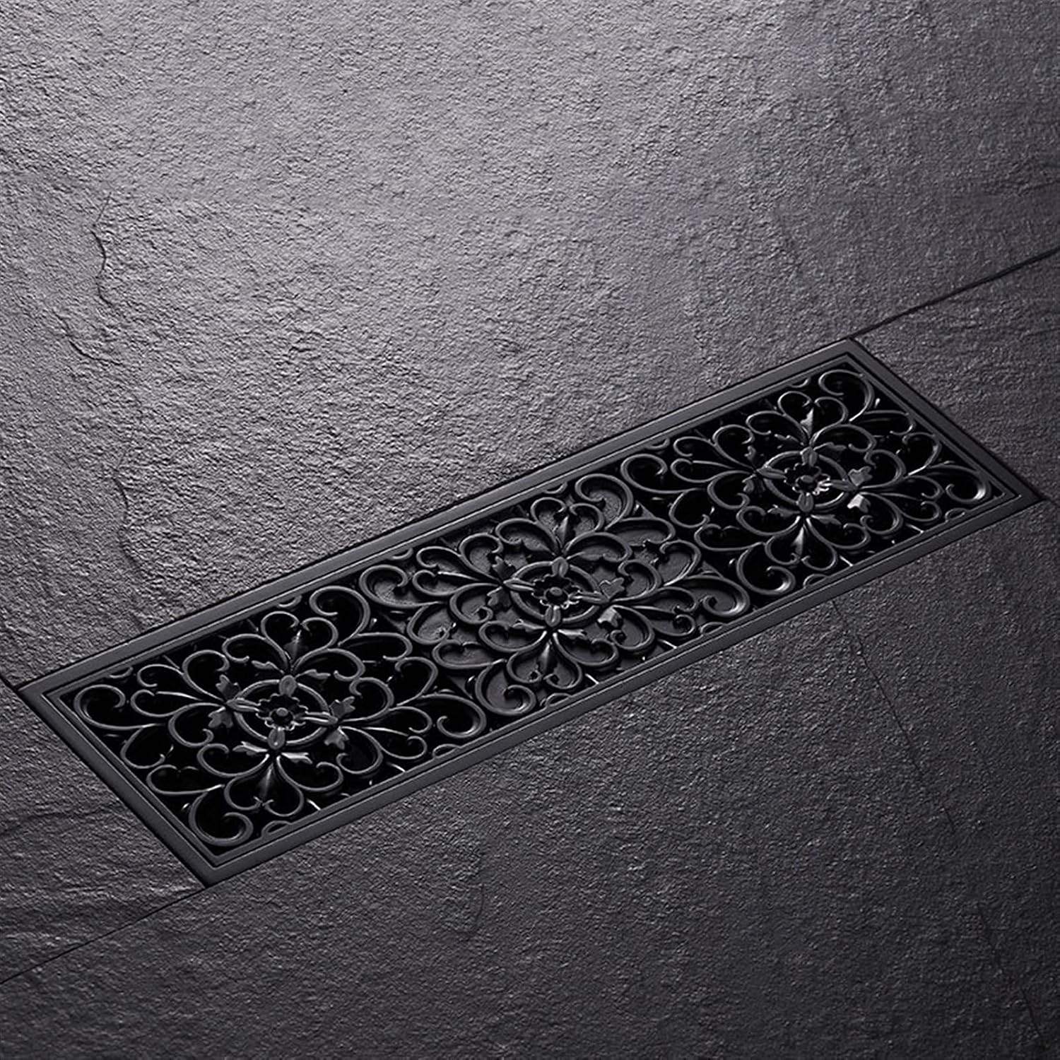 Linear Shower Drain with Hair Strainer, Brass Rectangle Shower Floor Drain with Removable Cover, Floor Drainer for Kitchen Washroom Garage and Basement, 11Inch (White)