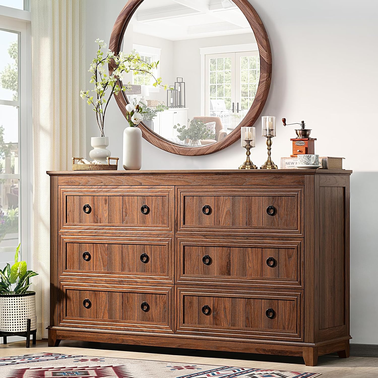 Joaxswe Farmhouse Dresser and Nightstand Sets 3 Piece, Nightstands Set of 2 and 6 Drawers Dresser for Bedroom, 54' Wide Dresser and 18' Inch Night Stand Set for Bedroom, Living Room, Hallway
